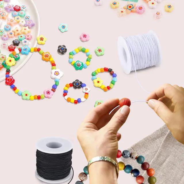Alt view image 4 of 5 - Stretchy String for Bracelets, 2 Rolls 0.8mm,1 mm,1.5mm,330 Feet Sturdy Elastic String for Jewelry Making, Necklaces, Beading and Crafts (White Black (1.0mm))