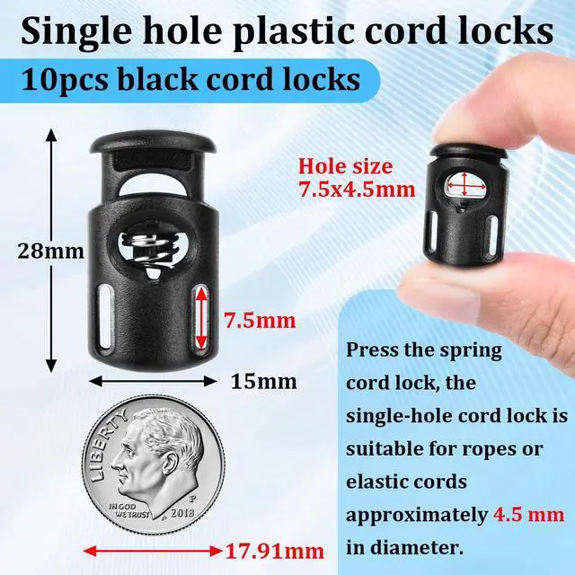 Alt view image 2 of 7 - 10pcs Paracord Cord Locks for Drawstring, Plastic Cord Lock Toggle for Drawstrings Spring Stopper Clasp Elastic Shoe Lace Tie Locks Sweatpants Hoodie String Ends Bungee Gloves String Clips Replacement