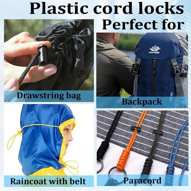 Alt view image 7 of 7 - 10pcs Paracord Cord Locks for Drawstring, Plastic Cord Lock Toggle for Drawstrings Spring Stopper Clasp Elastic Shoe Lace Tie Locks Sweatpants Hoodie String Ends Bungee Gloves String Clips Replacement