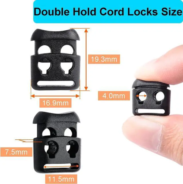 Alt view image 2 of 7 - CooBigo Plastic Cord Locks for Paracord Drawstring Clip, Spring Toggle Cord Stopper Sweatpant Hat Gloves Hoodie String Lock