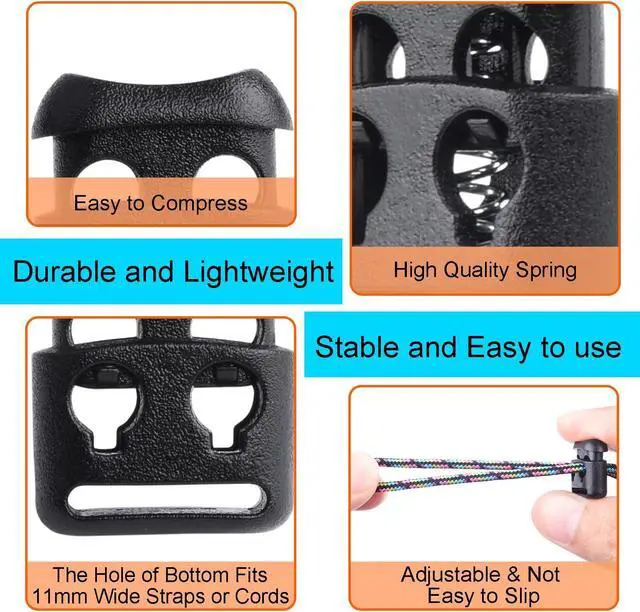 Alt view image 7 of 7 - CooBigo Plastic Cord Locks for Paracord Drawstring Clip, Spring Toggle Cord Stopper Sweatpant Hat Gloves Hoodie String Lock
