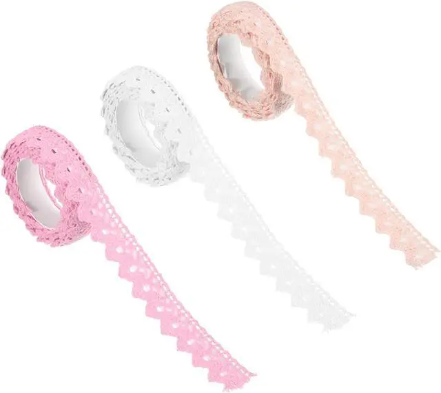 Main image of PATIKIL 0.6" Wide 2 Yards Self-Adhesive Lace Tape Lace Ribbon, 3 Pack Cotton Washi Trim Stickers Masking for Craft Scrapbooking DIY Card Making, 3 Colors