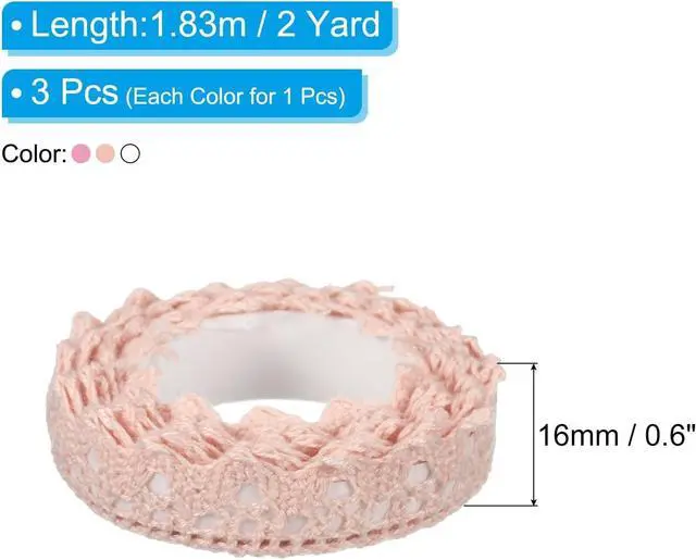 Alt view image 2 of 7 - PATIKIL 0.6" Wide 2 Yards Self-Adhesive Lace Tape Lace Ribbon, 3 Pack Cotton Washi Trim Stickers Masking for Craft Scrapbooking DIY Card Making, 3 Colors