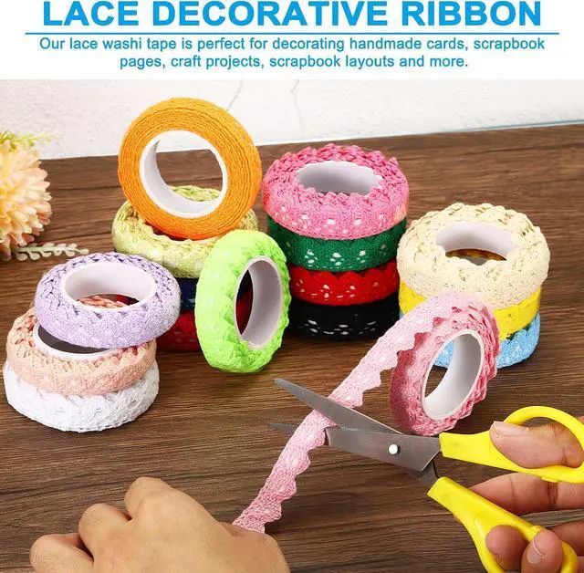 Alt view image 4 of 7 - PATIKIL 0.6" Wide 2 Yards Self-Adhesive Lace Tape Lace Ribbon, 3 Pack Cotton Washi Trim Stickers Masking for Craft Scrapbooking DIY Card Making, 3 Colors