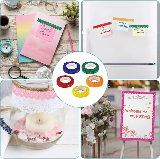 Alt view image 6 of 7 - PATIKIL 0.6" Wide 2 Yards Self-Adhesive Lace Tape Lace Ribbon, 3 Pack Cotton Washi Trim Stickers Masking for Craft Scrapbooking DIY Card Making, 3 Colors