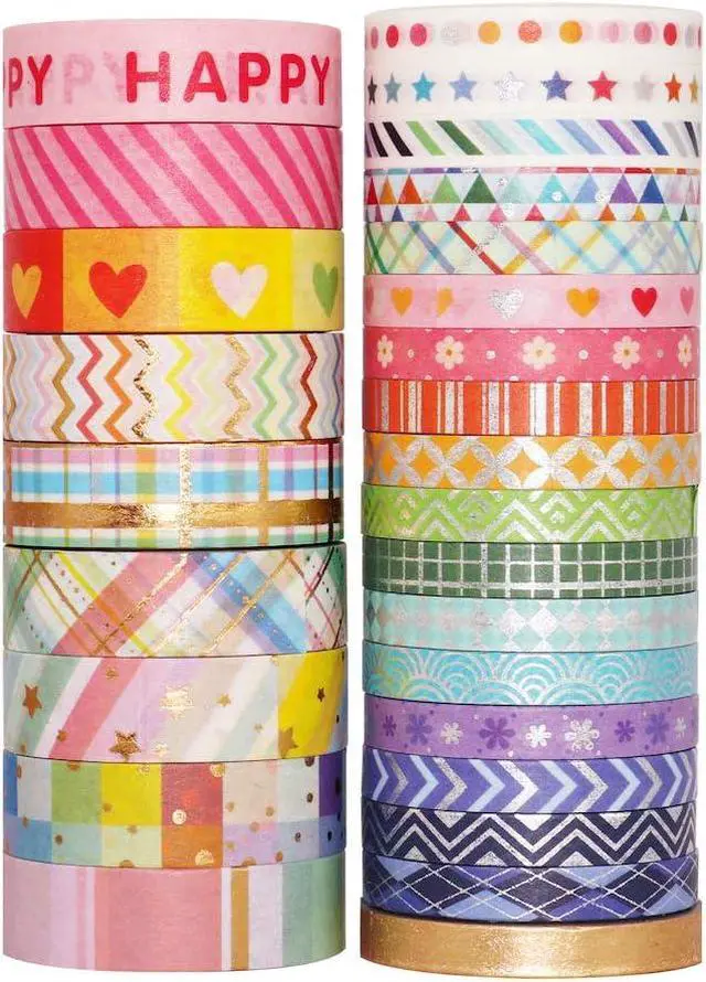 Alt view image 3 of 7 - YUBBAEX Bright Mix Gold Washi Tape Set VSCO Foil Masking Tape Decorative for Arts, DIY Crafts, Journal Supplies, Planners, Scrapbook, Card/Gift Wrapping -5/10mm- (Rainbow 27 Rolls)