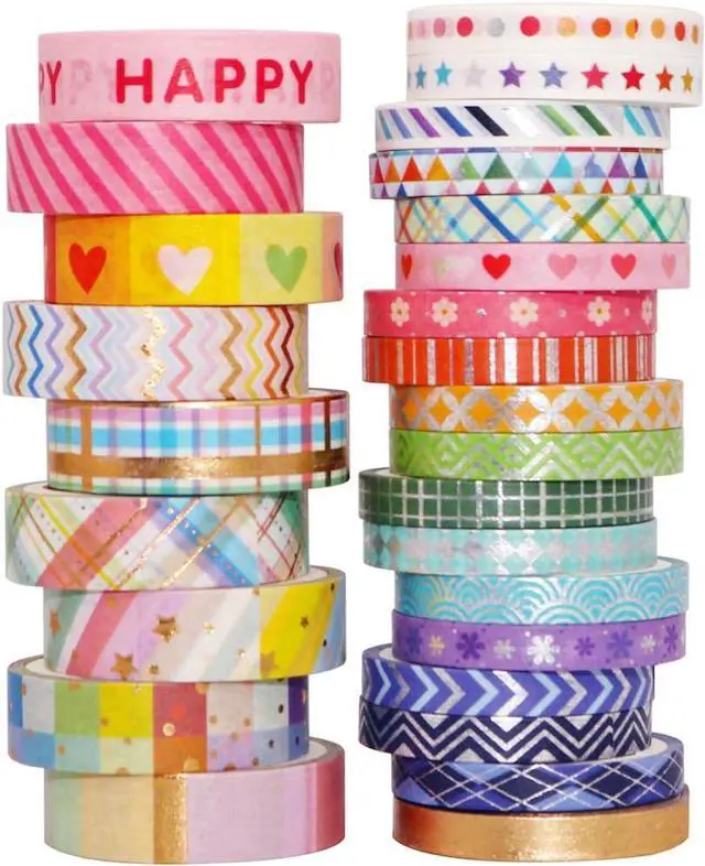 Main image of YUBBAEX Bright Mix Gold Washi Tape Set VSCO Foil Masking Tape Decorative for Arts, DIY Crafts, Journal Supplies, Planners, Scrapbook, Card/Gift Wrapping -5/10mm- (Rainbow 27 Rolls)