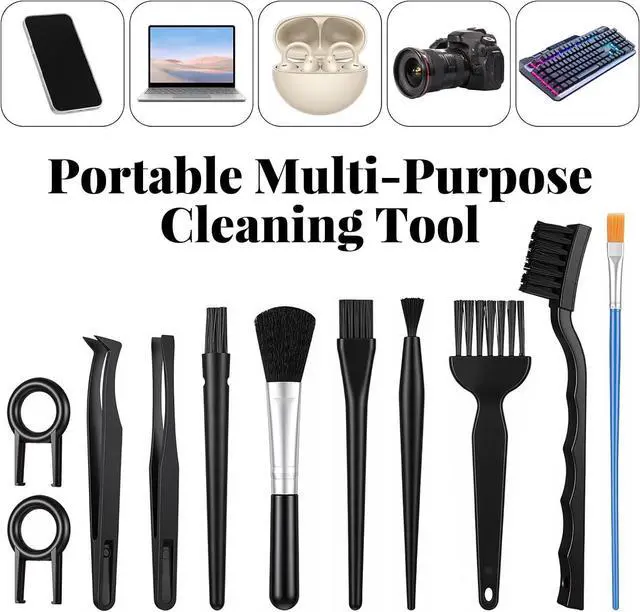 Alt view image 3 of 7 - 11 Pcs Mini Keyboard Cleaning Brushes Kit, Mini Anti Static Brush with Keycap Puller Tweezers, Dust Cleaning Brushes for Electronic Devices Computer Motherboard Fans Camera Small Space