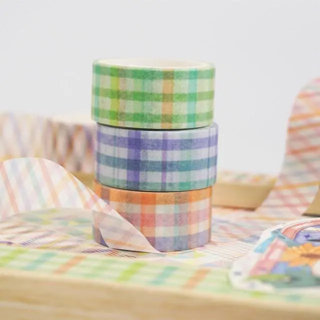 Alt view image 7 of 7 - Basic Grid Washi Tape Set 12 Rolls Plaid Decorative Masking Tapes for Arts, DIY Crafts, Journals, Planners, Scrapbook, Wrapping (Colored)