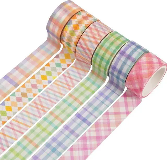 Alt view image 2 of 7 - Basic Grid Washi Tape Set 12 Rolls Plaid Decorative Masking Tapes for Arts, DIY Crafts, Journals, Planners, Scrapbook, Wrapping (Colored)