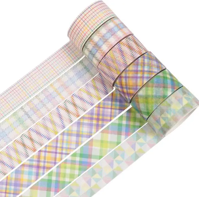 Alt view image 3 of 7 - Basic Grid Washi Tape Set 12 Rolls Plaid Decorative Masking Tapes for Arts, DIY Crafts, Journals, Planners, Scrapbook, Wrapping (Colored)