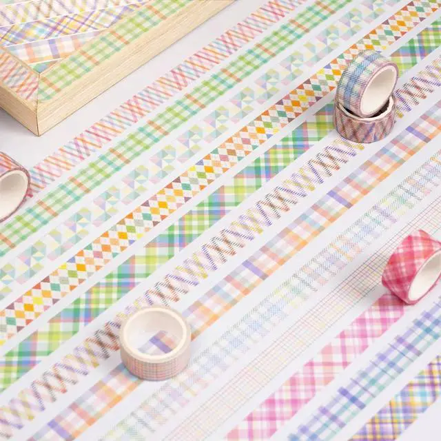 Alt view image 6 of 7 - Basic Grid Washi Tape Set 12 Rolls Plaid Decorative Masking Tapes for Arts, DIY Crafts, Journals, Planners, Scrapbook, Wrapping (Colored)