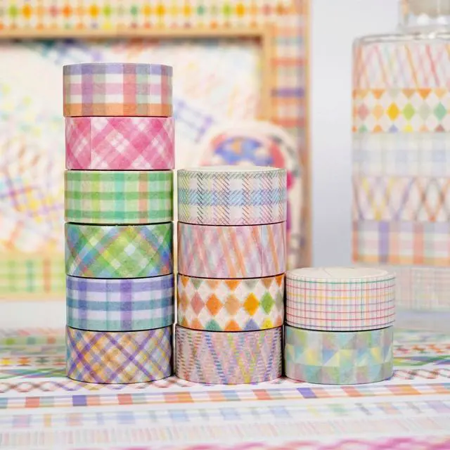 Alt view image 4 of 7 - Basic Grid Washi Tape Set 12 Rolls Plaid Decorative Masking Tapes for Arts, DIY Crafts, Journals, Planners, Scrapbook, Wrapping (Colored)