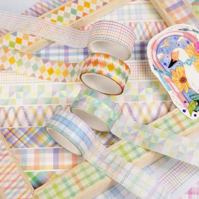 Alt view image 5 of 7 - Basic Grid Washi Tape Set 12 Rolls Plaid Decorative Masking Tapes for Arts, DIY Crafts, Journals, Planners, Scrapbook, Wrapping (Colored)