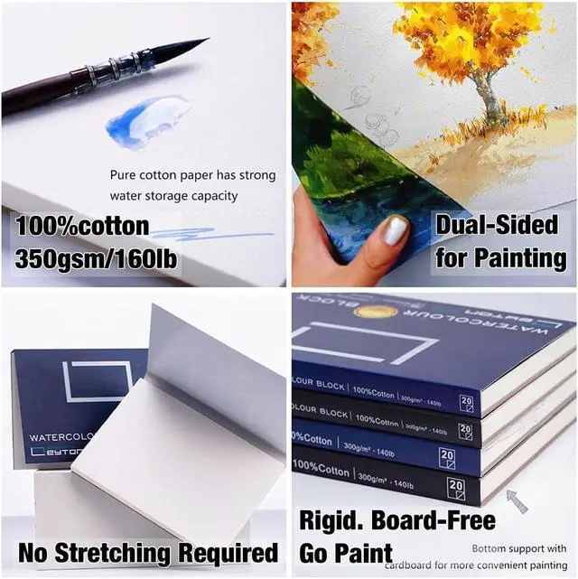 Alt view image 5 of 7 - Non-Warping 100% Cotton Watercolor Paper Block - 20 Sheets of 160lb/350gsm Cold Press Water Color Art Supplies for Wet, Dry, and Mixed Media Painting, for Watercolor, Gouache, Acrylic (7 x 5'')