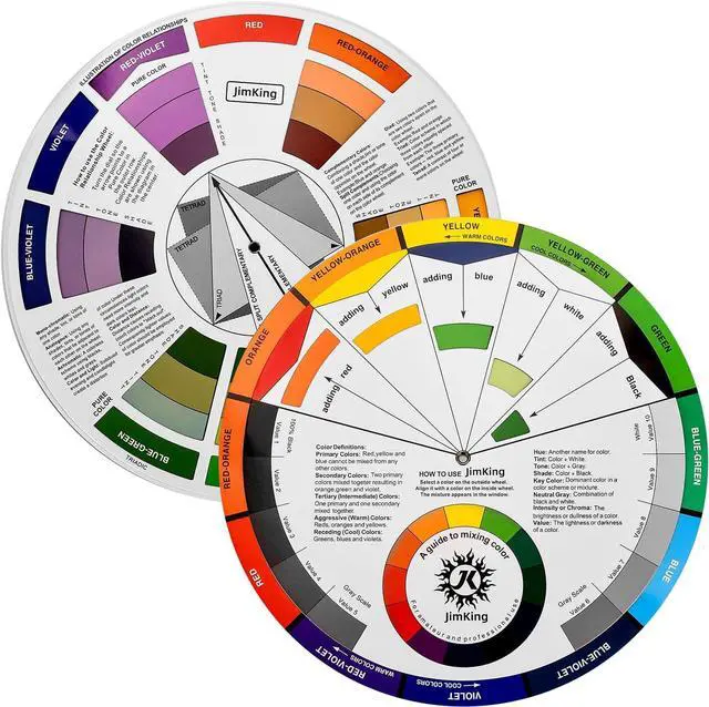 Main image of JimKing Creative Color Wheel, Paint Mixing Learning Guide, Art Class Teaching Tool for Makeup Painting Tattoo,Blending Board Chart Color Mixed Guide Hardboard(9.25inch)