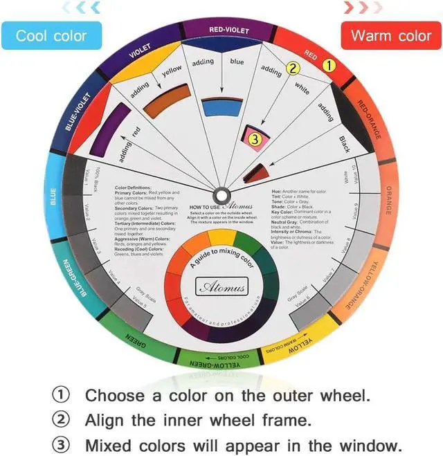 Alt view image 2 of 7 - JimKing Creative Color Wheel, Paint Mixing Learning Guide, Art Class Teaching Tool for Makeup Painting Tattoo,Blending Board Chart Color Mixed Guide Hardboard(9.25inch)