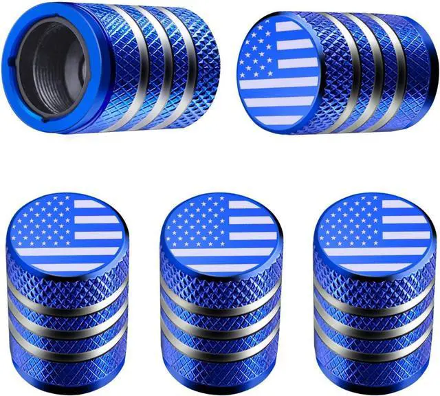 Main image of DECURCAR Tire Valve Stem Caps 5 Pack American Flag - Blue | Tire Air Caps Aluminum with Plastic Liner TPMS Safe Corrosion Resistant Dust Proof Universal for Car Truck Motorcycle Bike