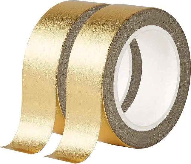 Main image of QDiShi 2 Rolls Gold Washi Tape for Wall Decor, Decorative, Foil Masking Tape, Low Tack, Self Adhesive, Metallic, 0.59in x66FT