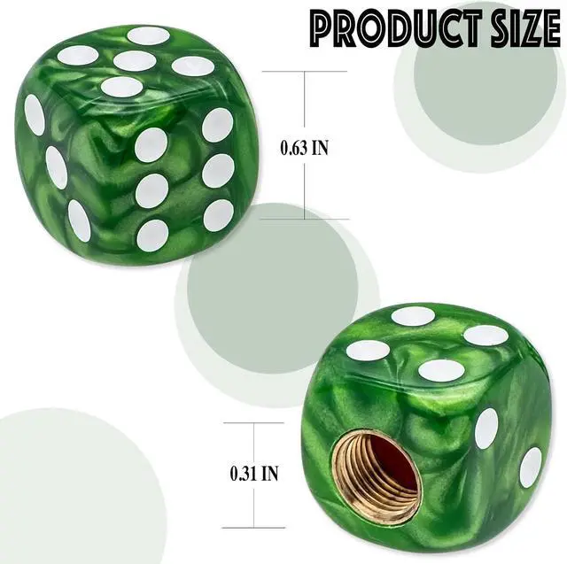 Alt view image 2 of 7 - 4PCS Pearl Pattern Dice Tire Valve Stem Caps, Leak-Proof Air Protection | Light-Weight Universal Tire Valve Stem Covers for Cars, SUV, Trucks, Bikes, Motorcycles, Bicycles(Green)