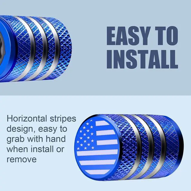 Alt view image 4 of 6 - DECURCAR Tire Valve Stem Caps 5 Pack American Flag - Blue | Tire Air Caps Aluminum with Plastic Liner TPMS Safe Corrosion Resistant Dust Proof Universal for Car Truck Motorcycle Bike