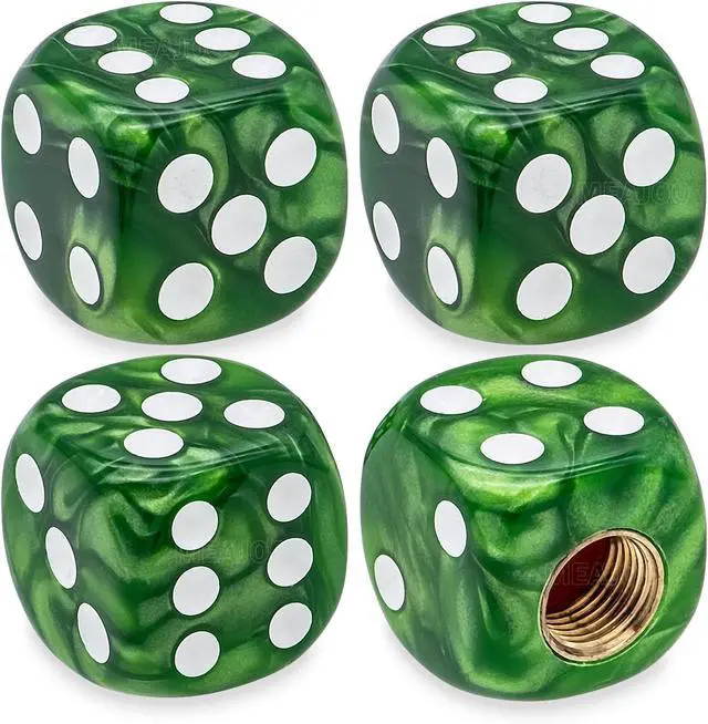 Main image of 4PCS Pearl Pattern Dice Tire Valve Stem Caps, Leak-Proof Air Protection | Light-Weight Universal Tire Valve Stem Covers for Cars, SUV, Trucks, Bikes, Motorcycles, Bicycles(Green)