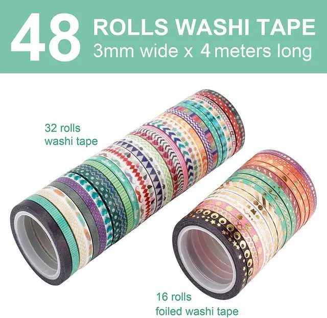 Alt view image 3 of 6 - NANYNNU Cute 48 Rolls Washi Tape Set,Foil Gold Thin Decorative Masking Washi Tapes,3MM Wide DIY Paper Tape for DIY Craft Scrapbooking Gift Wrapping Planner