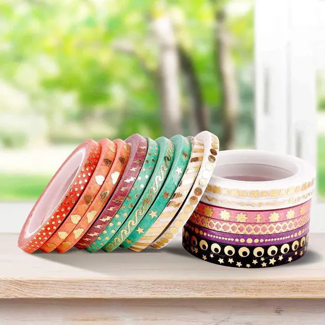 Alt view image 5 of 6 - NANYNNU Cute 48 Rolls Washi Tape Set,Foil Gold Thin Decorative Masking Washi Tapes,3MM Wide DIY Paper Tape for DIY Craft Scrapbooking Gift Wrapping Planner