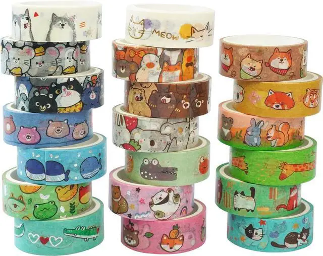 Main image of YUBBAEX 20 Rolls Cute Animals Washi Tape Set Gold Silver Foil Masking Cartoon Pets Decorative Tapes