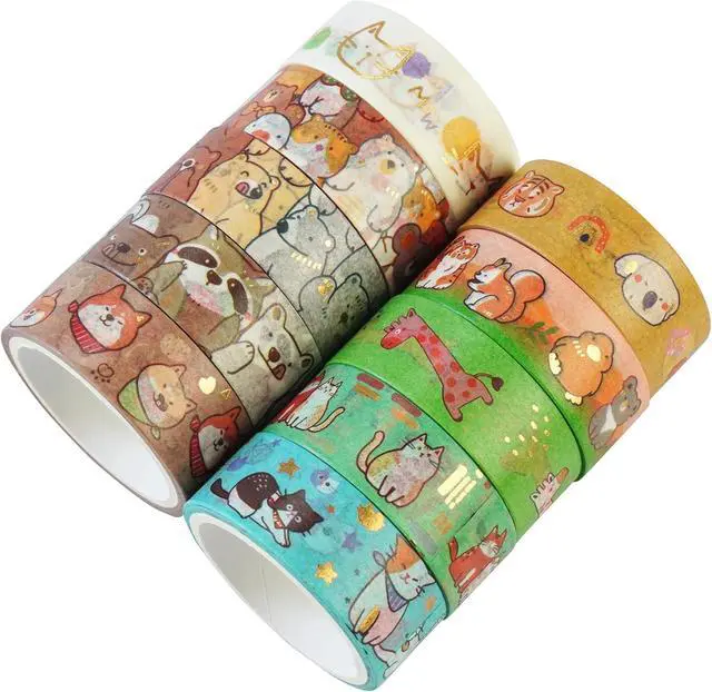 Alt view image 2 of 7 - YUBBAEX 20 Rolls Cute Animals Washi Tape Set Gold Silver Foil Masking Cartoon Pets Decorative Tapes