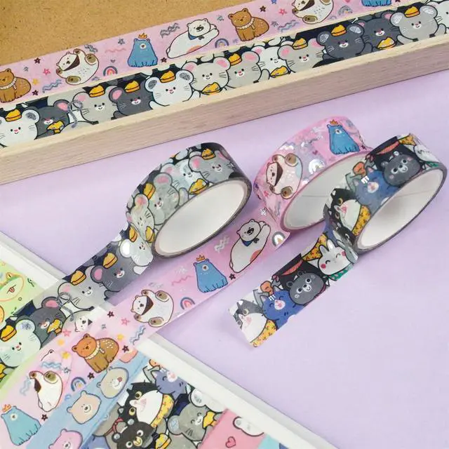 Alt view image 4 of 7 - YUBBAEX 20 Rolls Cute Animals Washi Tape Set Gold Silver Foil Masking Cartoon Pets Decorative Tapes