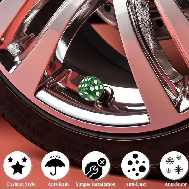 Alt view image 6 of 7 - 4PCS Pearl Pattern Dice Tire Valve Stem Caps, Leak-Proof Air Protection | Light-Weight Universal Tire Valve Stem Covers for Cars, SUV, Trucks, Bikes, Motorcycles, Bicycles(Green)