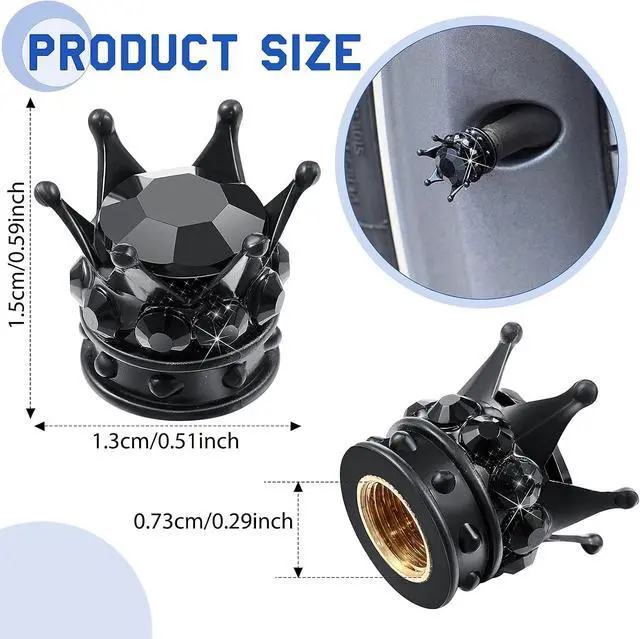 Alt view image 2 of 7 - Frienda 4 Pcs Bling Crown Valve Stem Caps, Car Tire Caps | Sparkle Rhinestone Design for Women, Crystal Diamond Car Accessories, Universal Fit Bikes Trucks Motorcycles