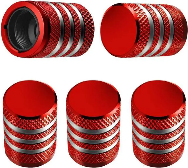 Main image of DECURCAR Tire Valve Stem Caps 5 Pack Universal - Red | Tire Air Caps Aluminum with Plastic Liner TPMS Safe Corrosion Resistant Dust Proof Universal for Car Truck Motorcycle Bike