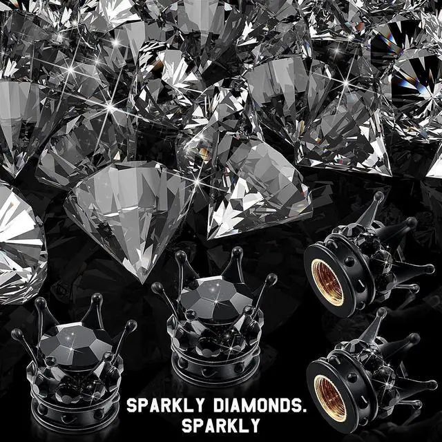 Alt view image 3 of 7 - Frienda 4 Pcs Bling Crown Valve Stem Caps, Car Tire Caps | Sparkle Rhinestone Design for Women, Crystal Diamond Car Accessories, Universal Fit Bikes Trucks Motorcycles