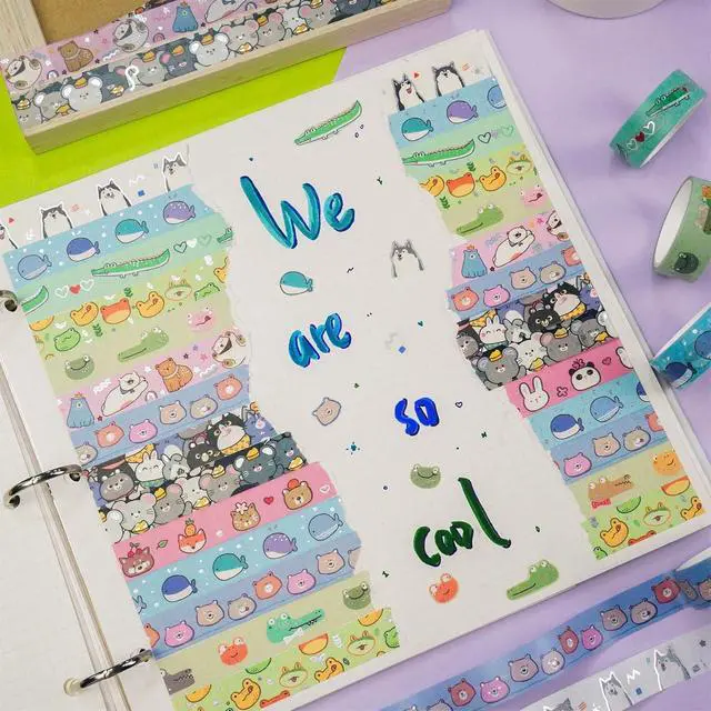 Alt view image 6 of 7 - YUBBAEX 20 Rolls Cute Animals Washi Tape Set Gold Silver Foil Masking Cartoon Pets Decorative Tapes