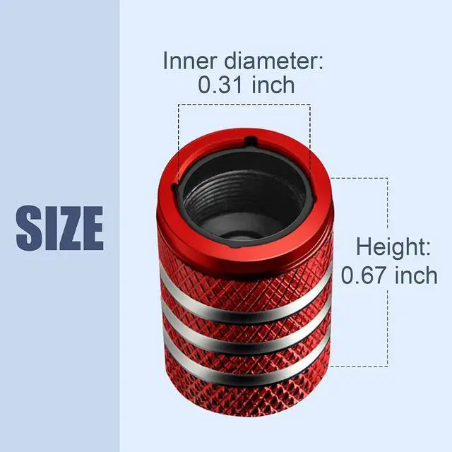 Alt view image 3 of 6 - DECURCAR Tire Valve Stem Caps 5 Pack Universal - Red | Tire Air Caps Aluminum with Plastic Liner TPMS Safe Corrosion Resistant Dust Proof Universal for Car Truck Motorcycle Bike