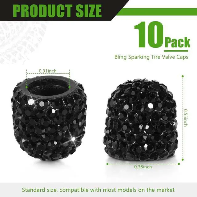 Alt view image 2 of 7 - 10 Pack Handmade Crystal Rhinestone Tire Valve Stem Air Caps Covers Bling Crystal Diamond Dustproof Car Accessories Universal Trucks Motorcycles SUVs Bikes (Black)
