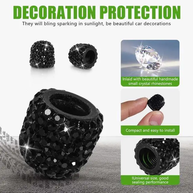 Alt view image 3 of 7 - 10 Pack Handmade Crystal Rhinestone Tire Valve Stem Air Caps Covers Bling Crystal Diamond Dustproof Car Accessories Universal Trucks Motorcycles SUVs Bikes (Black)