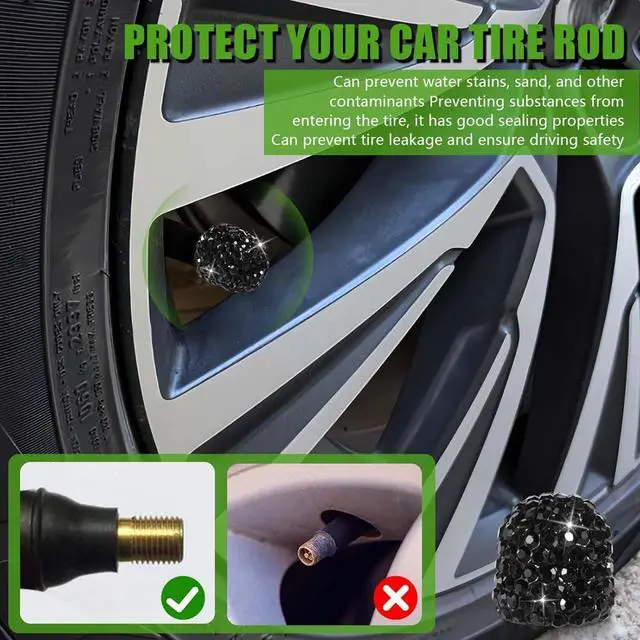 Alt view image 4 of 7 - 10 Pack Handmade Crystal Rhinestone Tire Valve Stem Air Caps Covers Bling Crystal Diamond Dustproof Car Accessories Universal Trucks Motorcycles SUVs Bikes (Black)