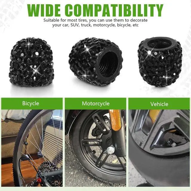 Alt view image 6 of 7 - 10 Pack Handmade Crystal Rhinestone Tire Valve Stem Air Caps Covers Bling Crystal Diamond Dustproof Car Accessories Universal Trucks Motorcycles SUVs Bikes (Black)