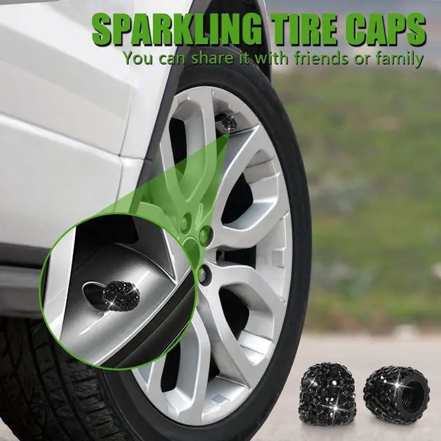 Alt view image 7 of 7 - 10 Pack Handmade Crystal Rhinestone Tire Valve Stem Air Caps Covers Bling Crystal Diamond Dustproof Car Accessories Universal Trucks Motorcycles SUVs Bikes (Black)