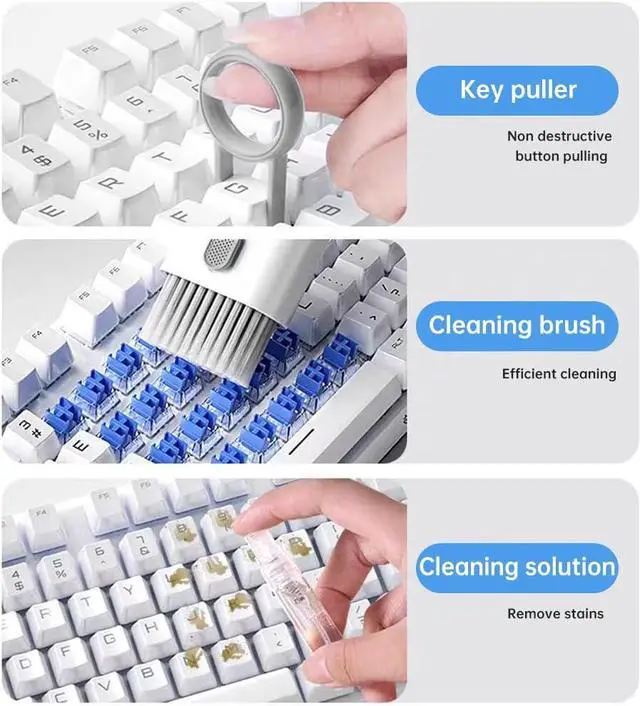 Alt view image 4 of 7 - 7 in 1 Laptop Cleaning Kit Keyboard Cleaner,Computer Screen Cleaning Brush Tool,Computer Cleaning Tools Kit Corner Gap Duster Keycap Puller(Grey)