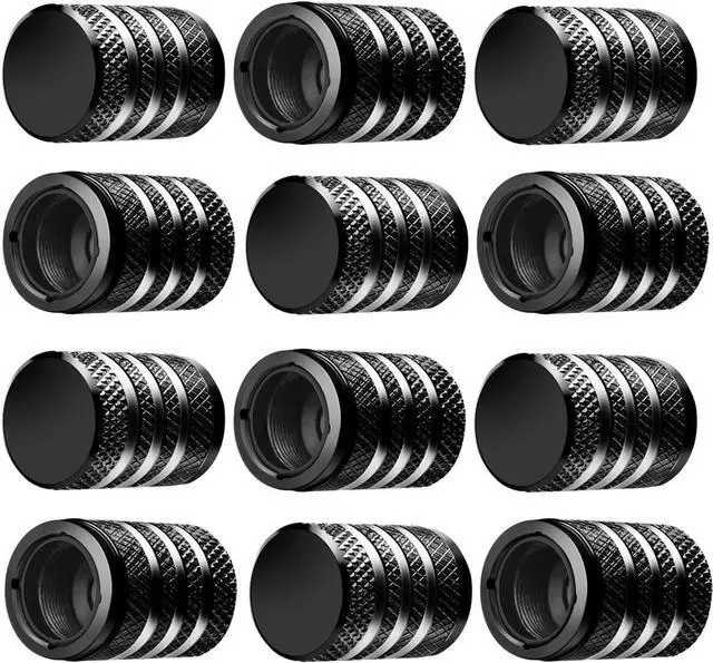 Main image of DECURCAR Tire Valve Stem Caps 12 Pack Corrosion Resistant - Black | Tire Air Caps Aluminum with Plastic Liner TPMS Safe Corrosion Resistant Dust Proof Universal for Car Truck Motorcycle Bike