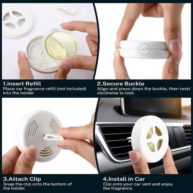 Alt view image 7 of 7 - 1 Pack Car Scent Holder Compatible with Bath & Body Works Refills | Car Fragrance Holder, Air Freshener Vent or Visor Clip, Refillable Diffuser, Easy-Open, Refills Not Included, Classic White