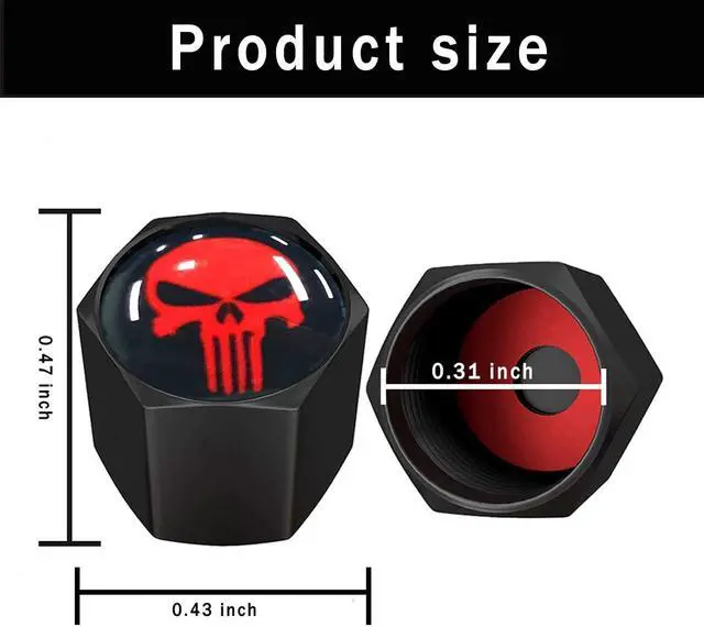 Alt view image 2 of 6 - Ajxn 4 Pack Skull Car Wheel Tire Valve Stem Caps Airtight Dust Proof Covers Universal Tire Air Valve Caps, Trucks, Bicycles, Car Accessories for Men and Women Red