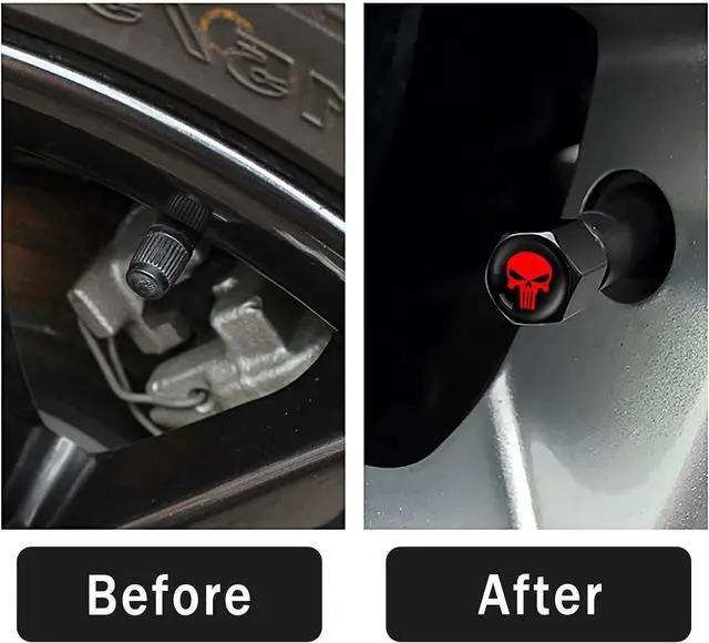 Alt view image 4 of 6 - Ajxn 4 Pack Skull Car Wheel Tire Valve Stem Caps Airtight Dust Proof Covers Universal Tire Air Valve Caps, Trucks, Bicycles, Car Accessories for Men and Women Red