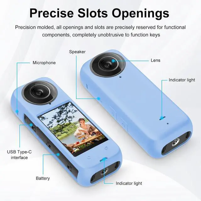 Alt view image 2 of 7 - PULUZ Silicone Protective Case for Insta360 X4 with Lens Cap, Soft Camera Protective Cover and Standard Lens Guard for Insta 360 X4 Accessories(Blue)