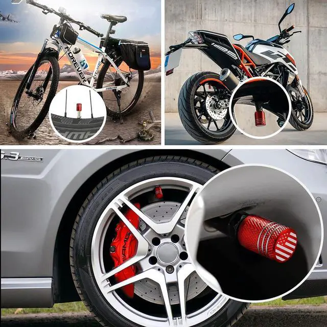 Alt view image 6 of 6 - Tire Valve Stem Caps for Car Tire Cap 5 Pack Corrosion Resistant Leak-Proof Premium Alloy American Flag Universal for Car Bike Truck Motorcycle Red