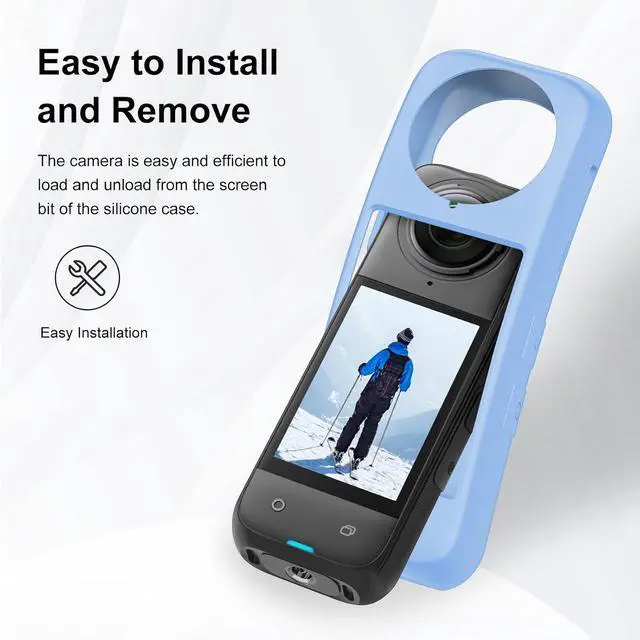 Alt view image 7 of 7 - PULUZ Silicone Protective Case for Insta360 X4 with Lens Cap, Soft Camera Protective Cover and Standard Lens Guard for Insta 360 X4 Accessories(Blue)